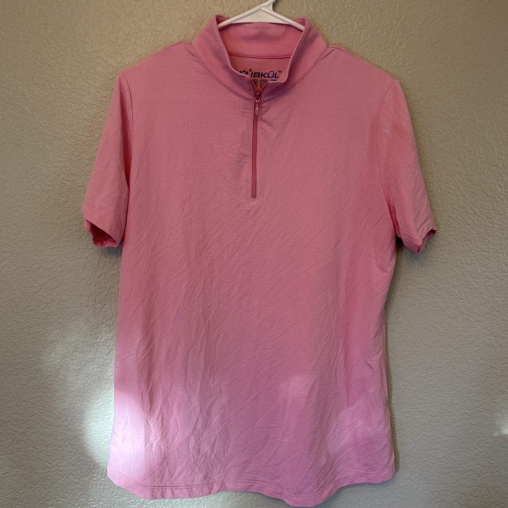 IBKUL Women's Pink Textured Quarter Zip Short Sleeve Golf Shirt Size Large